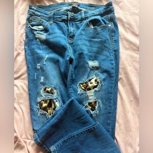Judy Blue Ripped Denim with Animal Print Patches